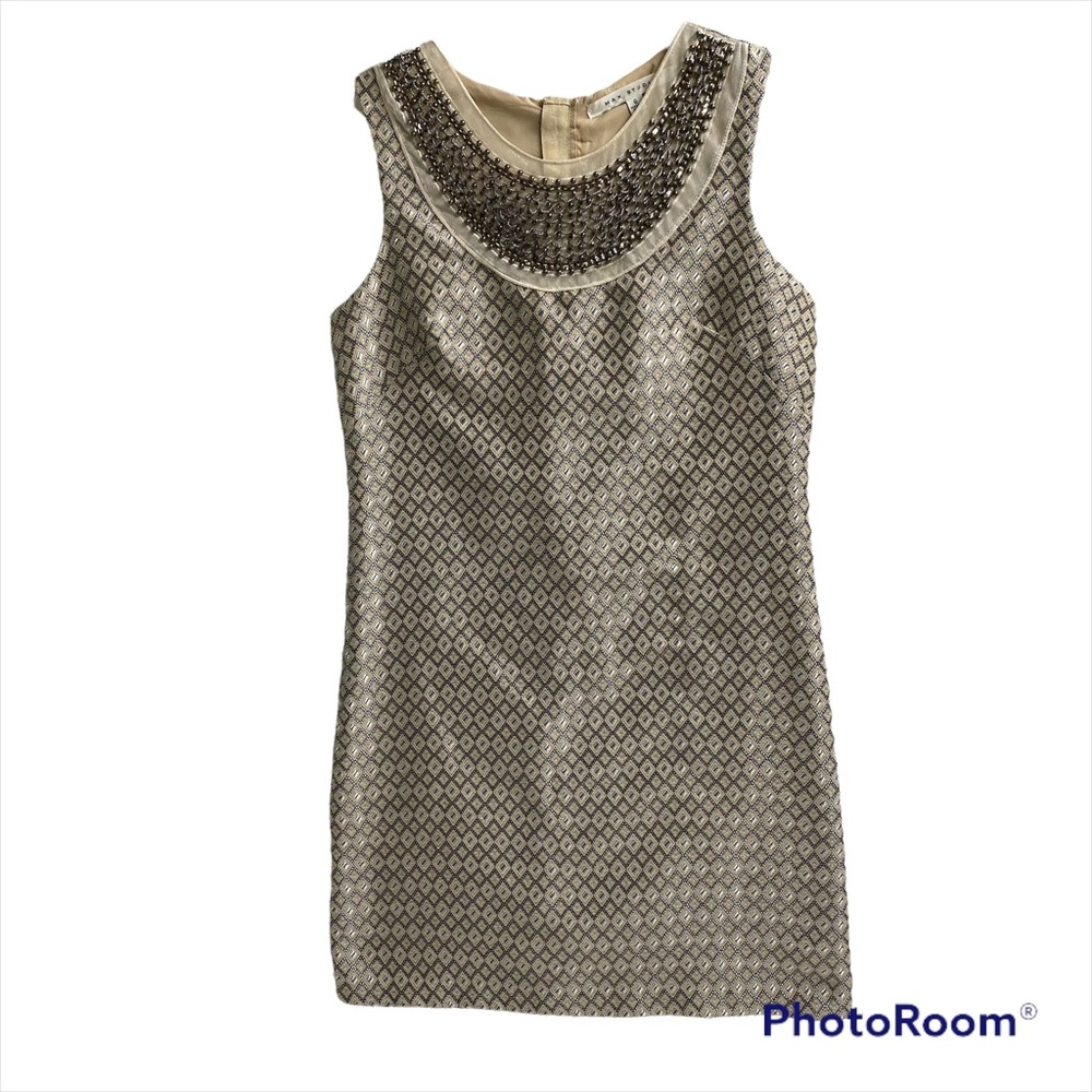 Max Studio Beige and Black Patterned Midi Dress